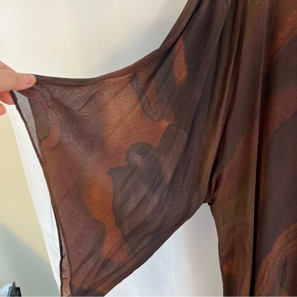 Vintage Lansford II Dress Drop Waist Batwing Sleeves Midi Plus Size 16 Brown Geo - Picture 4 of 7